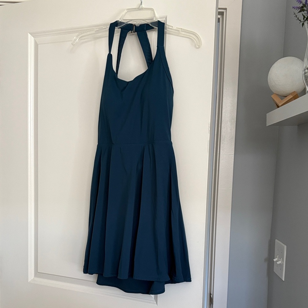 Elegant Halter Neck Dress in Deep Blue